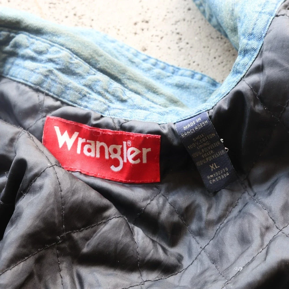 Vintage Wrangler Mens XL Quilted Lined Denim Shirt Jacket Faded Blue Workwear
